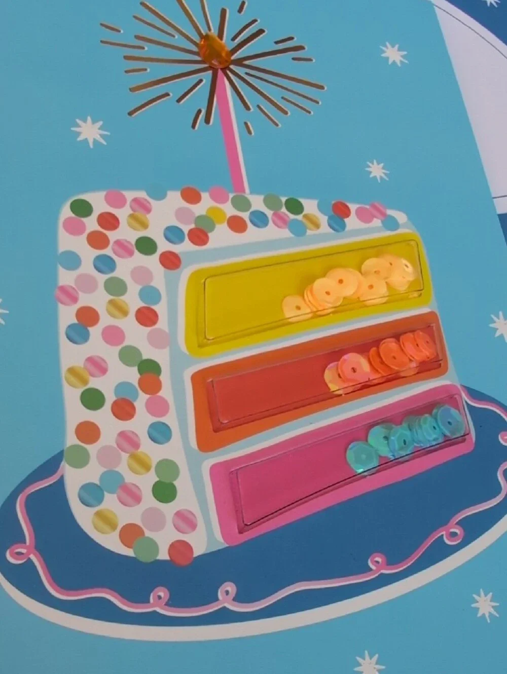 Blue Cake Greeting Card with Confetti and Sequins